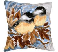 Kit de point de croix tamponné Vervaco coussin "Mésanges en hiver", 40x40cm