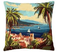 Kit de Point Noué pour Débutants,Scène d'été sur l'île Coussin à Broder DIY 43x43 cm,Tapis à Nouer Facile pour Adultes et Enfants,Idéal pour Décorer le Salon