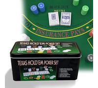 Kit de Poker 200 Jetons, Texas Holdem Set de Poker en Boite Métallique avec Tapis, 5 Couleurs Numérotés pour Soirée Jeux, Coffret de Complet pour Adultes (Kit de Poker 200 Jetons)