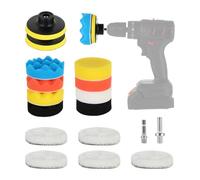 Kit de Polissage Voiture 80mm (17 Pièces) - Pad et Disque avec Adaptateur M10 pour Perceuse - Tampons de Polissage et Cire de Laine