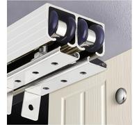 Kit de porte coulissante blanche de qualité supérieure de 5,5 m - Quincaillerie pour porte de grange à double voie - Système de rail de dérivation lisse et silencieux - Rails invisibles pour un