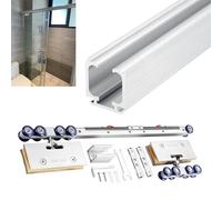 Kit de porte coulissante en verre sans cadre avec mécanisme de fermeture douce, kit de quincaillerie réglable pour porte de grange, rail de montage supérieur pour salle de bain, guide de porte unique