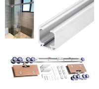 Kit de porte coulissante en verre sans cadre pour salle de bain, mécanisme de fermeture douce, kit de matériel réglable pour portes de grange, rail de montage supérieur, installation facile, guide de