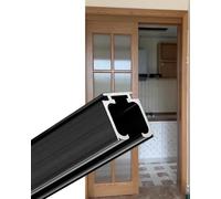 Kit de Porte Coulissante, Kit de Fermeture En Douceur Pour Porte Coulissante, Ensemble de Quincaillerie de Suspension Pour Rail de Montage Mural Pour Armoire Et Placard, Intérieur/Black/90In/228.6Cm