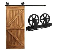 Kit de porte coulissante, Kit de quincaillerie for porte grange coulissante, robuste, facile à installer, adapté panneau simple, grande roue en forme T2(8FT)