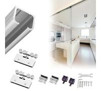 Kit de porte coulissante - Rail de porte coulissante en verre de 3,1 m et guide de porte de poche pour cuisine, chambre à coucher, armoire - Système complet de rail coulissant