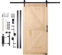 Kit de porte de grange et de matériel SucceBuy, porte coulissante en bois 42" x 84", fonctionnement souple et silencieux, guide inférieur 8 en 1 et poignée inclus, panneau en épicéa, facile à installe