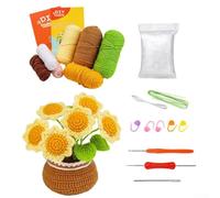 Kit de pot de fleurs au crochet à faire soi-même, 1 ensemble avec fil de coton et fil de fer, pour débutant, décoration florale, guide vidéo étape par étape, aucune expérience préalable nécessaire