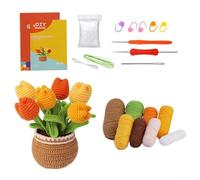 Kit de pot de fleurs au crochet pour débutants avec guide vidéo, fil de coton et crochets inclus, pour réaliser facilement une décoration de tulipe ou de tournesol (A)
