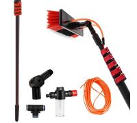 Kit de poteaux d'alimentation en eau - Bâtons télescopiques extensibles de 7,2 m avec brosse en aluminium, système de nettoyage extérieur alimenté à l'eau pour un lavage de fenêtre sans effort