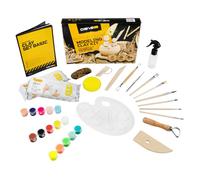 Kit de poterie - DIBYS - Basic - Argile blanche - 15 peintures acryliques - Outils en bois