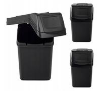 KADAX Lot de poubelles pour tri sélectif, en plastique, avec couvercle étanche, trieur de déchets, poubelle avec poignées de transport mobiles (noir, 3 x 25 l)