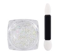 Kit de poudre à ongles chromée avec perles blanches, pigments chromés scintillants, poussière de manucure, décoration irisée, pigment de sirène, artisanat en résine (1#) (Poudre de brocart nuage