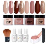 Kit de poudre à trempette à clous, 10pcs / set kit en poudre de trempette ongles, 4 couleurs avec activateur base / couche finition, kits pour cadeau bricolage, marron