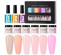 Kit de poudre de plongée à ongles 6 couleurs avec base activateur et top coat pour manucure française ne nécessite pas de lampe UV/LED, nail art bricolage pour débutants et amateurs