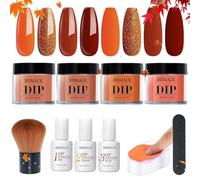 Kit de poudre de trempage pour ongles 10 pièces/ensemble, poudre trempage 4 couleurs avec activateur base/couche finition, kits d'ongles pour bricolage, Orange
