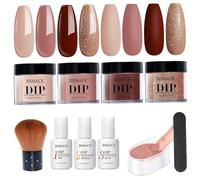 Kit de poudre de trempage pour ongles 10 pièces/ensemble, poudre trempage 4 couleurs avec activateur base/couche finition, kits d'ongles pour bricolage, marron.