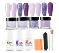Kit de poudre de trempage pour ongles 4 couleurs, sans danger pour la peau, comprend une base activatrice/couche finition, un pinceau, un bâton tampon, violet, bleu, longue durée, pour débutant
