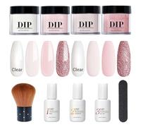Kit de poudre de trempage pour ongles, kit trempage poudre pour ongles, 10 pièces/ensemble liquide 4 couleurs avec activateur base et couche finition pour salon manucure d'art