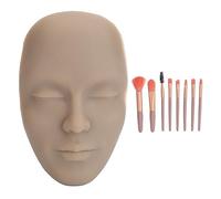 Kit de pratique de maquillage pour le visage, 8 pièces, 3D réaliste, complet, pinceau de maquillage, mannequin réutilisable, outil de pratique cosmétique pour débutants (Peau foncée)