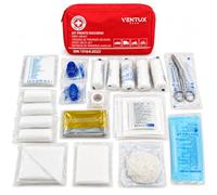 Kit de premiers secours - 1 kit en sac rouge compact | Dotation complète | Trousse pour voiture et moto - DIN 13164:2022 - 43 éléments - Couverture de survie - Camping-car, voyage et maison