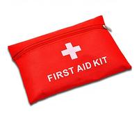 Kit de Premiers Secours Compact, Trousse Médicale d'Urgence Rouge avec Bandages, Ciseaux, Pince à Épiler, 7.9 x 5.1 cm, 12 Articles Essentiels