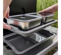 Weber Works 3400220 Lot de 5 Plateaux de Service, compatibles avec Les modèles Ardoise de 76 cm, Spirit EP (2025), composé de Plateau de Service, de 2 récipients avec Couvercle - Argenté/Noir