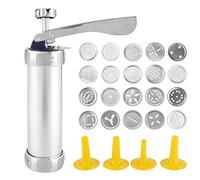 Kit de presse à biscuits, presse à biscuits, ustensiles de cuisson avec 20 biscuits, 4 buses pour les amateurs de pâtisserie à domicile, couleur argent 14x21x5,5 cm