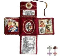 Kit de prière de voyage catholique fabriqué à la main avec croix, pochette en tissu pliable en forme de croix, images de saint et prières espagnoles, cadeau chrétien (rouge)