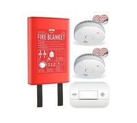 ELRO FF0404 Kit de Protection Contre l'incendie - 2X détecteur de fumée avec Batterie de 5 Ans et Montage magnétique - Détecteur de CO avec capteur de 10 Ans - Couverture Anti-feu Rigide 1,2m x 1,2m