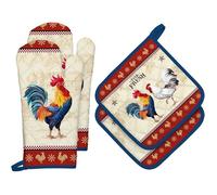 Kit de protection four composé de quatre éléments en coton naturel deux gants de cuisine associés à deux maniques