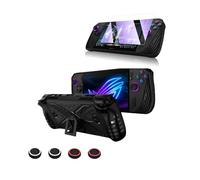Kit de protection pour Asus ROG Ally X, coque en TPU avec support, 2 paires de coques de joystick, film de protection d'écran trempé, protection complète (noir)
