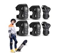 Kit de Protection pour Enfant et Adulte, Genouillères, Coudières, Protèges-Poignets Ajustables pour Roller, Skateboard, Patinage, Vélo, Scooter (Noir)