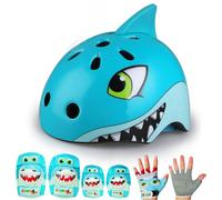 Kit De Protection Pour Enfantavec Genouillères, Coudières, Protège-Poignets, Casque Pour Les Vélos/Scooters - Forme De Requin Bleu