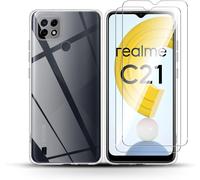 Kit De Protection Realme C21 6.5"" - Coque Tpu Souple Anti-Rayures + 2 Films Verre Trempé Transparent Antichoc Anti-Jaunissement