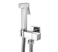 Kit de pulvérisateur carré de bidet avec tuyau de 1,5 m, en alliage de zinc chromé haute pression pour l'hygiène personnelle et le nettoyage (argenté)