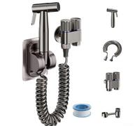 Kit de pulvérisateur de bidet avec double vanne d'angle de contrôle et double sortie d'eau pour tâches de nettoyage domestique (gris foncé A)