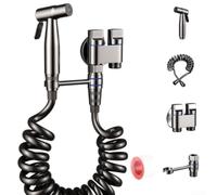 Kit de pulvérisation de bidet à double contrôle pour robinet de salle de bain en acier inoxydable avec pulvérisateur à main deux sorties résistant à la rouille (gris)