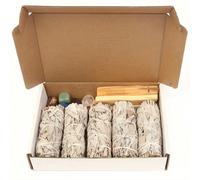 Kit de purification par la sauge naturelle, comprend 5 bâtons de sauge blanche, 3 pièces de Palo Santo, 7 cristaux de couleurs naturelles, pour la purification des espaces et la méditation, également
