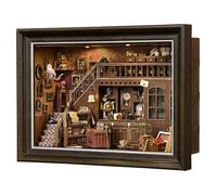 Kit de puzzle 3D en bois avec contrôle tactile LED et cadre à montage mural, maison miniature pour débutants, bibliothèque, dessus de table/décoration murale pour les amateurs d'artisanat, cadeau de