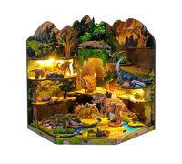 Kit de puzzle de mini maison de poupées du monde de dinosaures, accessoires de maison de poupée miniature avec lumière LED, décoration de chambre créative à l'échelle 1:24 pour adolescents et adultes