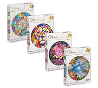 Kit de Puzzles Ronds Grafix 1000 pièces | 4 Puzzles pour Enfants et Adultes avec Boîte de Rangement de Haute Qualité | Motifs de Lions Colorés, Mandalas, Tropiques et Villes du Monde | Circulaire