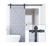 Kit de quincaillerie for porte de grange à dérivation, support en acier au carbone, assemblage de porte coulissante, rouleaux droits for un glissement fluide et silencieux(86.6" Track (Single Door))