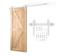 Kit De Quincaillerie For Porte De Grange Coulissante,rails Combinés En Acier Au Carbone,kit De Roulement Porte Simple Blanc,for Salle Bain,placard,garage(63" Track (Single Door))