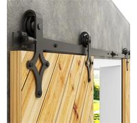 Kit de quincaillerie for porte de grange coulissante robuste, installation fluide et silencieuse, facile à installer, convient aux panneaux de porte doubles, cintres de style diamant, noir(14FT-426CM)
