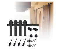 Kit De Quincaillerie For Porte De Grange, Rail De Porte Coulissante Silencieux Noir, Kit De Roulement For Double Porte, For Garage(96.1" Track (Double Doors))