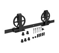 Kit de quincaillerie for porte grange coulissante 1,5 à 2 m (5 6, pi) avec ancrage roue, en T, forme fleur et plate, for simple guide au sol réglable(Big Wheel FJ,6FT(183CM))