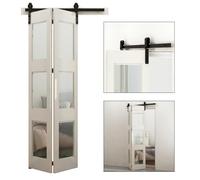 Kit de quincaillerie for porte grange coulissante pliante rail à rouleaux robuste for 2 portes Installation en douceur et silence Facile installer Sans(3.5FT(1.06M))