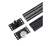 Kit de quincaillerie for portes coulissantes à deux rails - Rails en aluminium robustes for portes d'armoires - Dérivation réglable à 3 panneaux, montage encastré(Black,160cm)