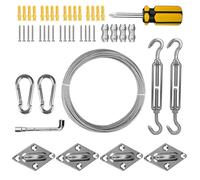 Kit de quincaillerie for Voile d'ombrage avec câble de 15 m, kit d'installation for auvent en Acier Inoxydable, tendeurs, Crochets à œil for Jardin